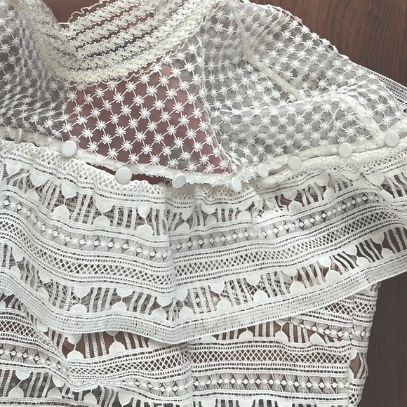 NWOT Self-Portrait "Yoke Frill Star" White Mini Dress Lace Detail Size US 10 - Picture 7 of 16